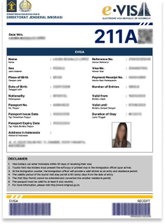 Example of an approved Indonesia Visitor Visa (211A) Sample of an Indonesia Visitor Visa in PDF format