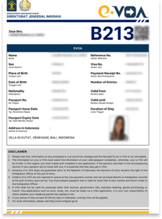 PDF copy of an approved Indonesia e-VOA Approved Indonesia e-VOA example
